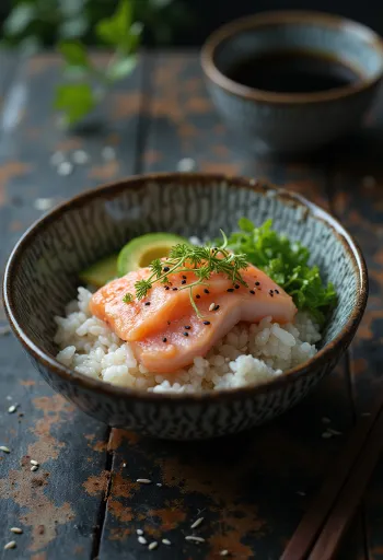Chirashi skleda s postrvjo in svežo zelenjavo