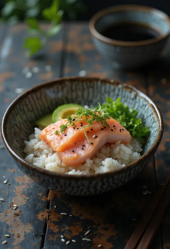 Chirashi skleda s postrvjo in svežo zelenjavo