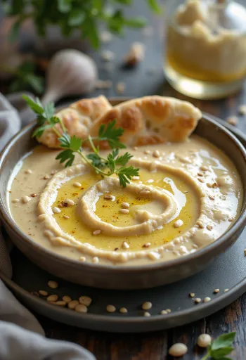 Postrežena curryjeva tahini omaka s česnom