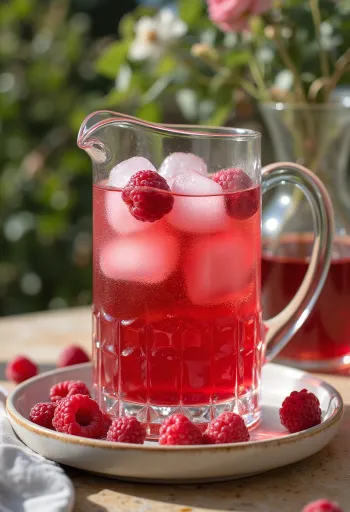 Cider z malinami in meto postrežen v kozarcih
