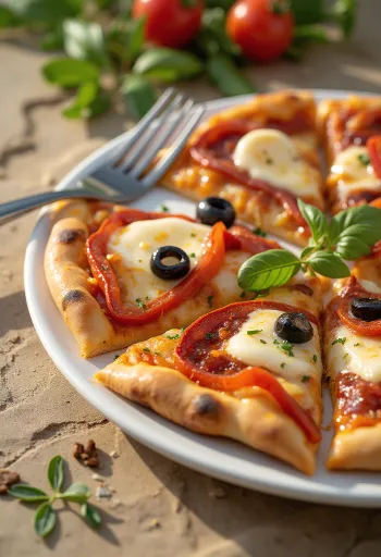 Pizza Española s chorizom, rdečo papriko in olivami