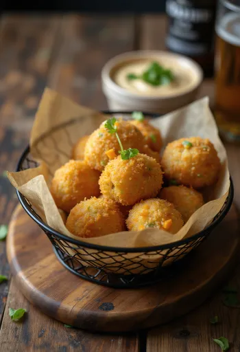 Prebiotični zelenjavni kroketi s porom, postreženi s svežimi začimbami