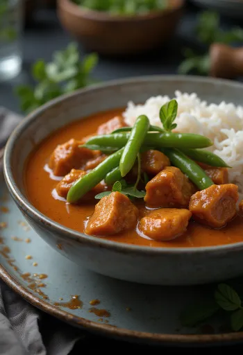 Postrežen tajski rdeči curry z govedino
