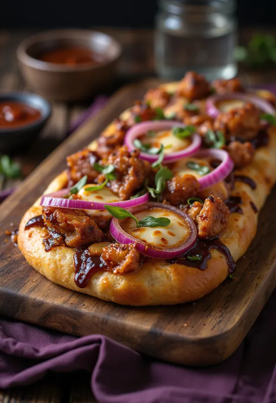 Fokača z BBQ piščancem postrežena