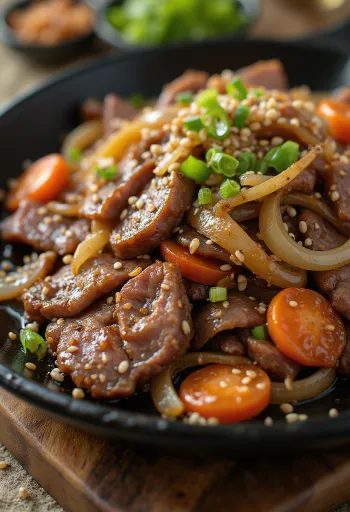 Klasični bulgogi, postrežen z govedino in limeto na krožniku