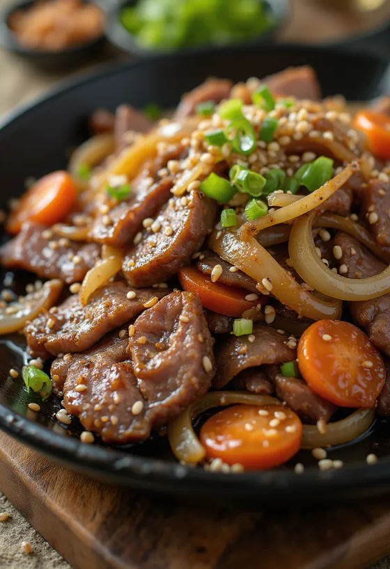 Klasični bulgogi, postrežen z govedino in limeto na krožniku