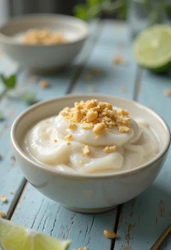 Mungunzá z arašidi, postrežen v bogati začinjeni omaki