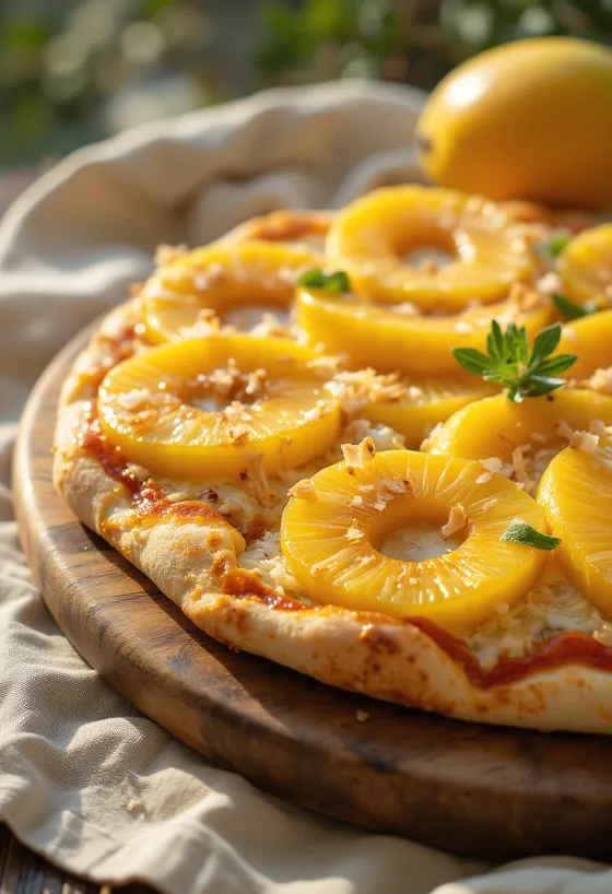 Pizza ai Frutti Tropicali s tropskim sadjem in rikoto
