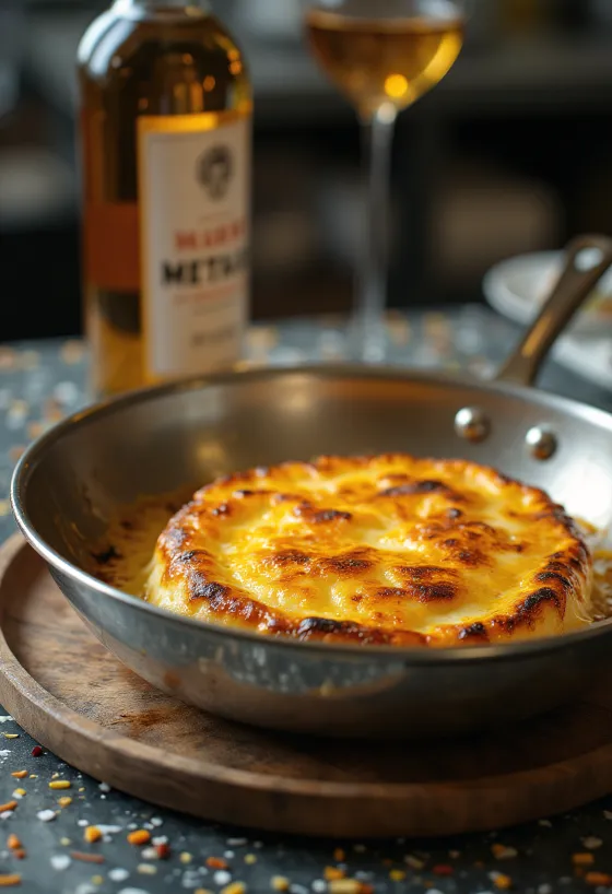 Flambiran saganaki z zlato rjavo skorjo, postrežen z rezino limone